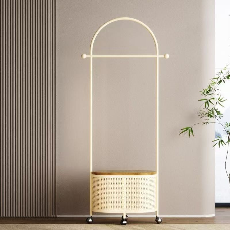 Bedroom floor-standing secondary net clothes hanger, small clothes hanger with dirty clothes basket, movable coat rack, round frame black