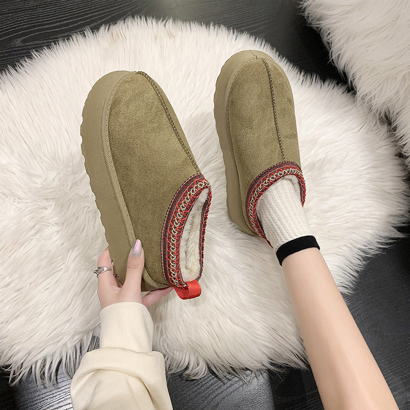 Snow boots for women  winter foreign trade warm thick sole heelless toe-cap half drag large size cotton shoes wholesale foreign trade same style