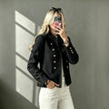 cross-border european and american style stand collar double-breasted cropped jacket - women's retro metal buckle chic commute top