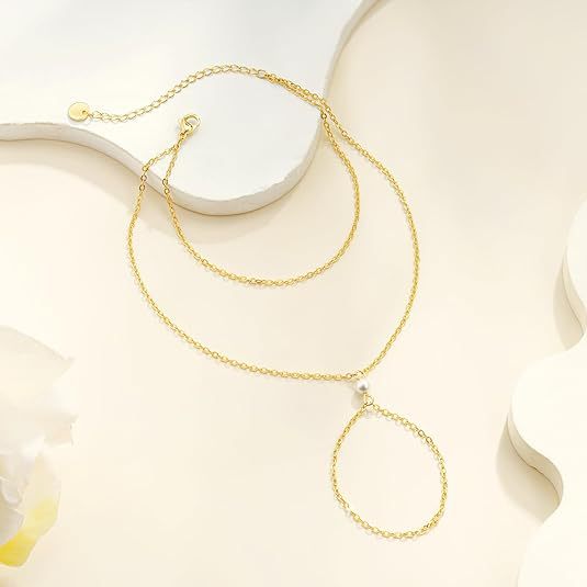 Amazon creative design fashionable minimalist finger bracelet gold plated layered stackable wrist chain women's jewelry