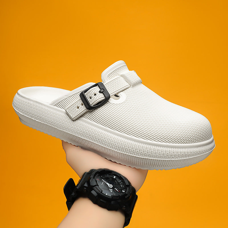 跨境博啃包头拖鞋男潮款踩屎感厚底情侣沙滩鞋外出半拖凉鞋女批发