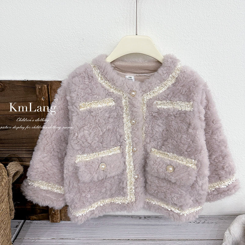 Girloutwear small fragrant soft waxy wool sweater little girl pink purple kids celebrity winter clothing