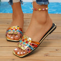 new plus size export colorful woven casual flat slippers women's open toe fashionable versatile flat slide sandals