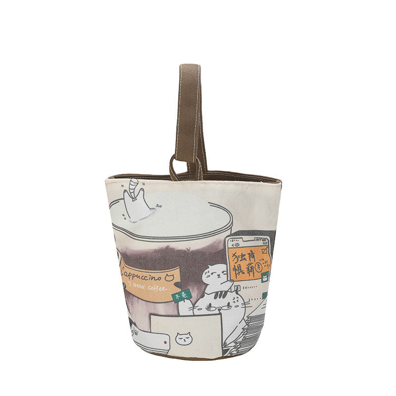 Oil painting style handbag cute print shoulder bag outdoor portable tote bag cartoon student canvas bag wholesale