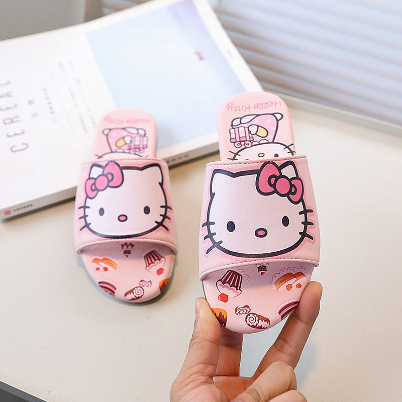 Vancahao slippers  summer new girls' fashion cartoon cat sandals & slides - big kids' indoor/outdoor flip-flops