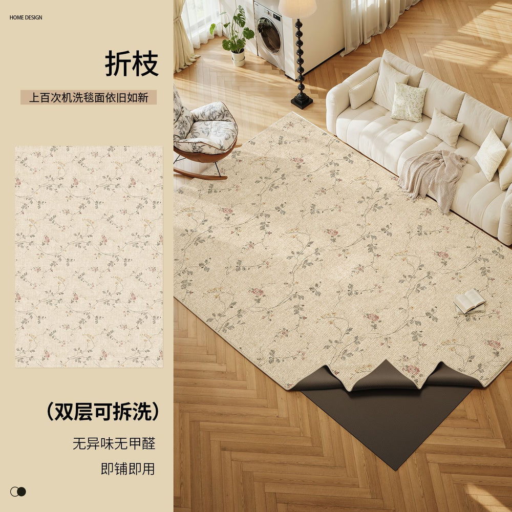 Removable and washable carpet living room new arrival green french cream style machine washable double layer carpet large area full floor mat