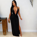 C7715 cross-border   fashion women's sexy deep v halter backless bodycon dress
