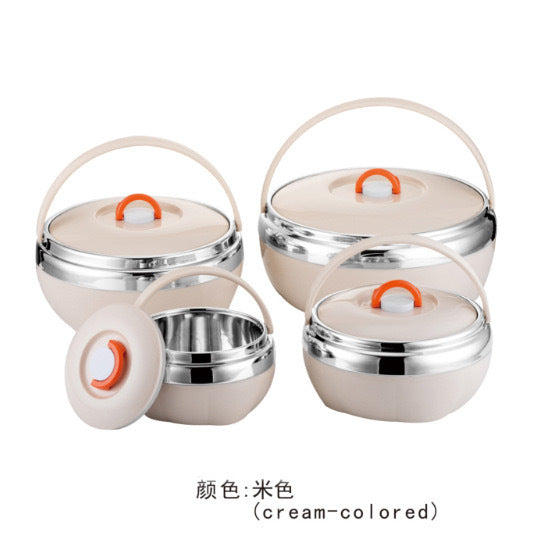 Household foreign trade stainless steel double-layer insulation pot satchel pot suit insulation bucket pot 3-4pcs insulation rice bucket