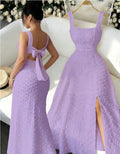 Amazon fashion  summer new arrival square neck sleeveless back bow tie strap sense dress