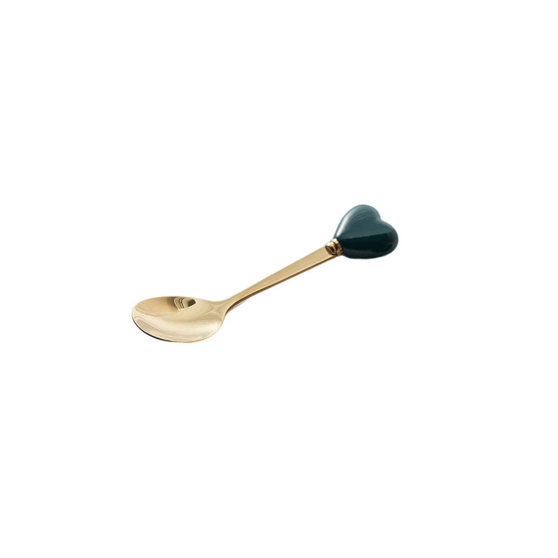Luxury ceramic spoon stainless steel coffee spoon afternoon tea cake dessert spoon cross-border high-value small fork soup spoon