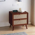 Rattan bedside table wooden cherry color walnut color log color scandinaviancasual style mini solid wood storage cabinet