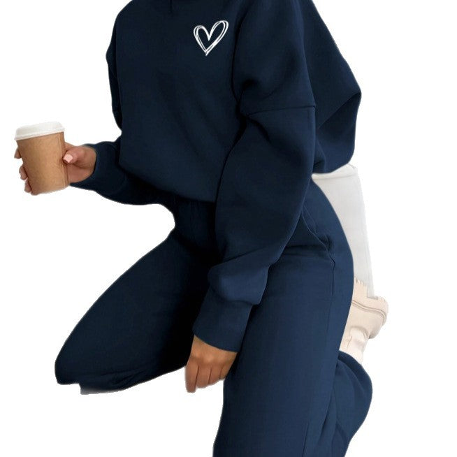 fashionembroider hooded sweatshirt suitloose drop shoulder drawstring wide leg sweatpants two-piece set