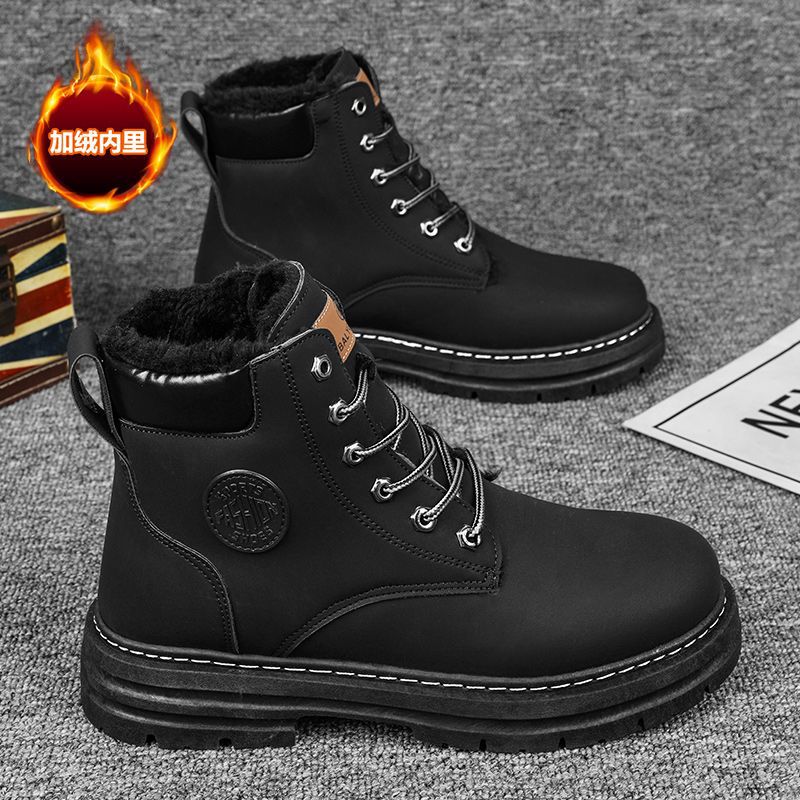 Boots men's shoes winter high-top british workwear rhubarb boots men's thickened cotton shoes fleece-linedheattech snow boots
