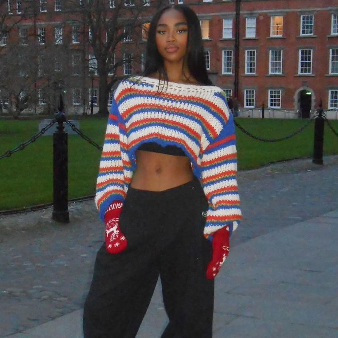 Europe and the United States  2025 autumn women's clothing casual fashion personalized blue splicing long-sleeved open-button pullover knitted sweater