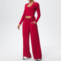 New brushed fleece quick-dry yoga outfit set - three-piece activewear with drawstring and tie details for sports, outdoor training, running, and fitness
