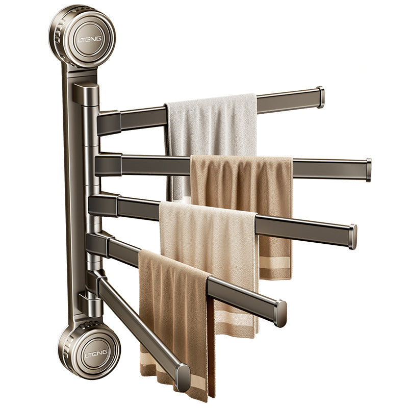 Rotating towel rack, suction cup, no punching, bathroom wall rack, bathroom multi-rod foldable bath towel storage rod