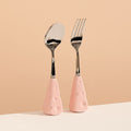 Carefully selected, instagram-worthy, high-end cheese stainless steel fork and spoon set. features a heat-resistant ceramic handle. perfect as children's cutlery