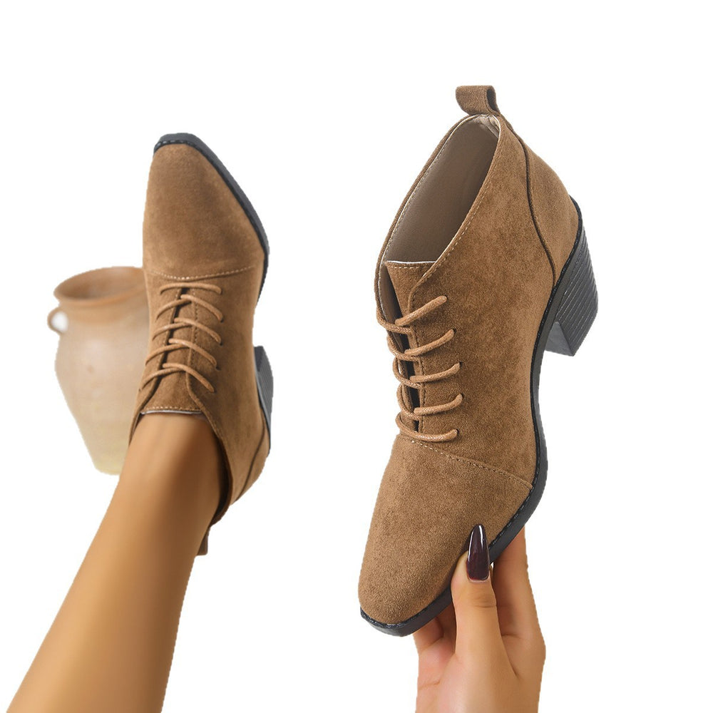 plus size british style boots women's autumn winter round toe front tie backretroplaideasiest for match women's short boots