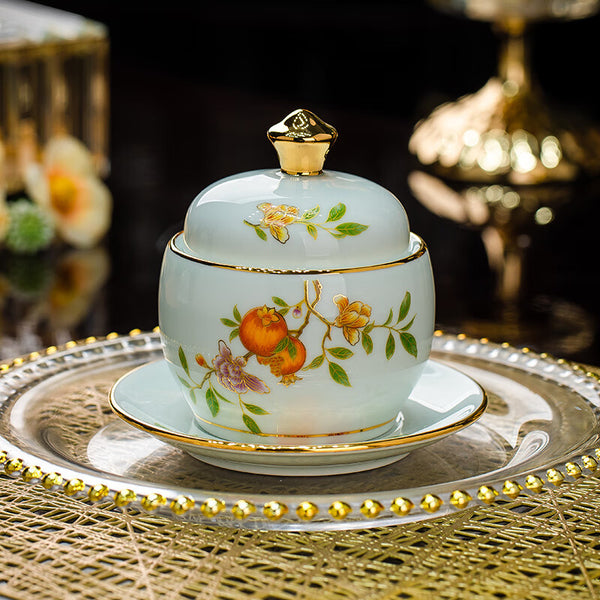 Ceramic stew cup Jingdezhen light luxury tableware Stew cup bowl with lid Small dessert bowl Bird's nest soup cup Household high-end