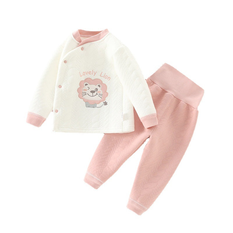 Baby heattech clothing suitfall and winter quilted high waist skin care children's men's and women's kidsintimatestwo-piece set baby clothes