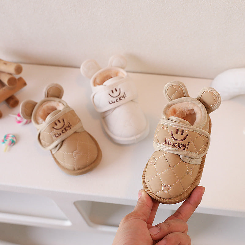 Baby snow boots winter style fleece-lined cotton shoes infant kids toddler shoes children's baby shoes k-style milk tea smiley face