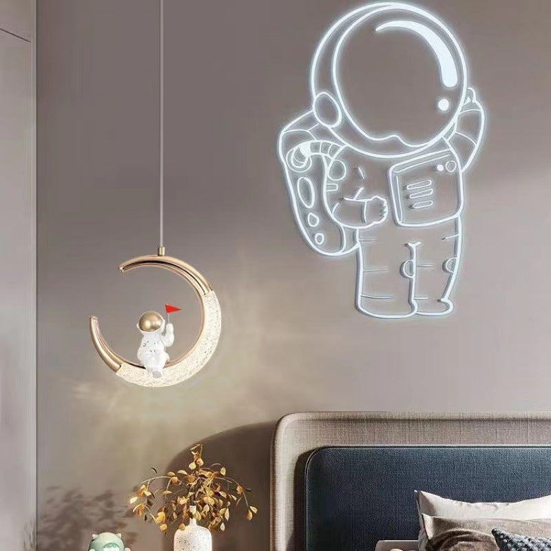 Warm and romantic bedroom new modern simple moon lamps astronaut creative children's room entrance bedside chandelier