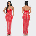 C6761 cross-border   fashion women's solid color bandeau hotfix rhinestone cami maxi dress