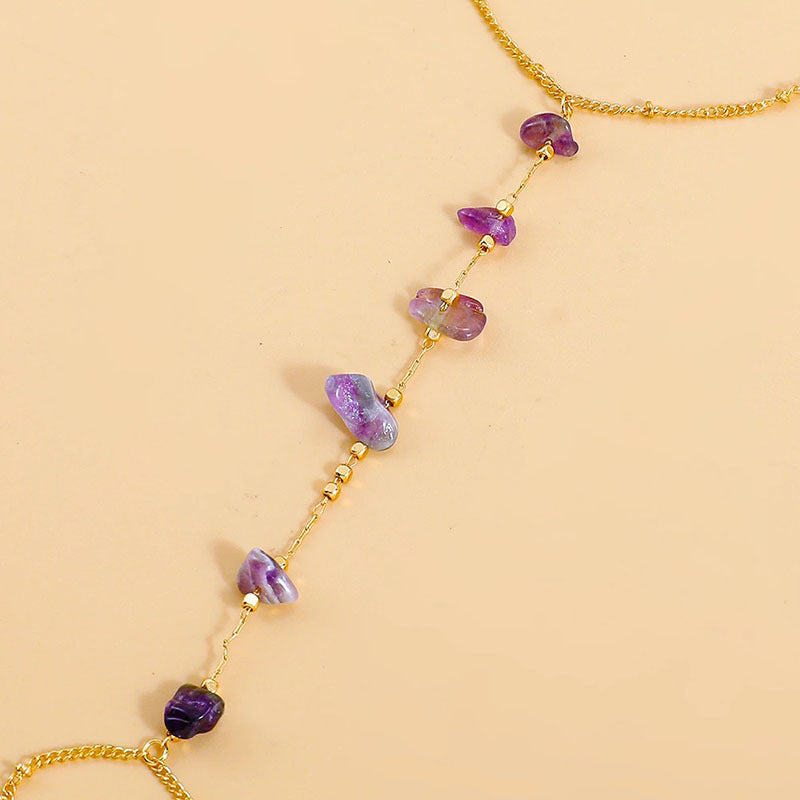 retro irregular gravel purple stone chain anklet toe ring anklet women's barefoot sandal accessories