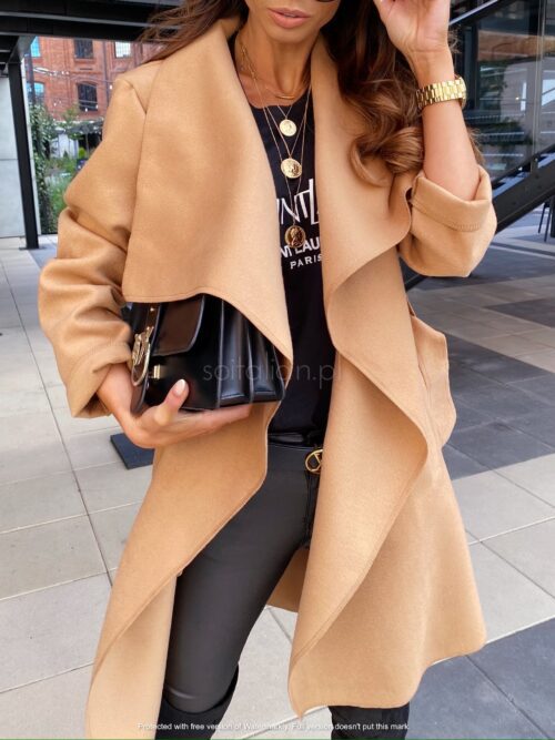 European and American  women  2024 winter new solid color long-sleeved strap coat cardigan loose woolen coat