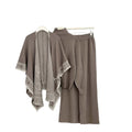 New arrival cross-border loose lazy style women's jacquard shawl turtleneck pullover knitting shirt + wide-leg pants three-piece set