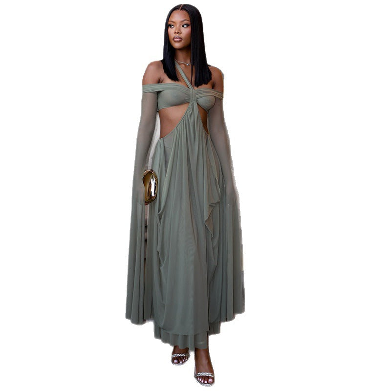 European and american cross-border women's fashion:  spring new arrivals - sexy and elegant bandeau dress with cutout waist, figure-hugging, and sheer design