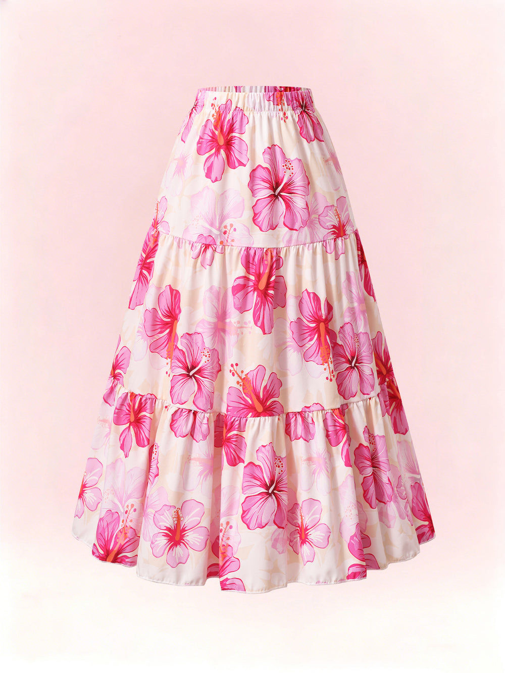 Girls' midi skirt, floral print flowy skirt