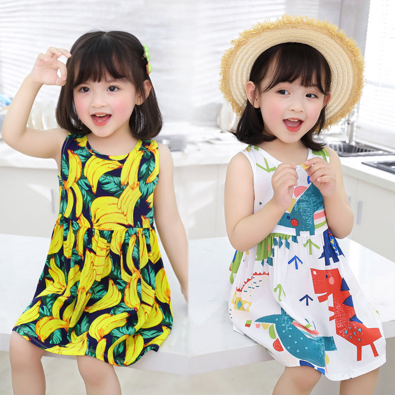Girls' floral sundress - summer princess dress, beach dress,  new cotton silk tank dress, a-line children's dress
