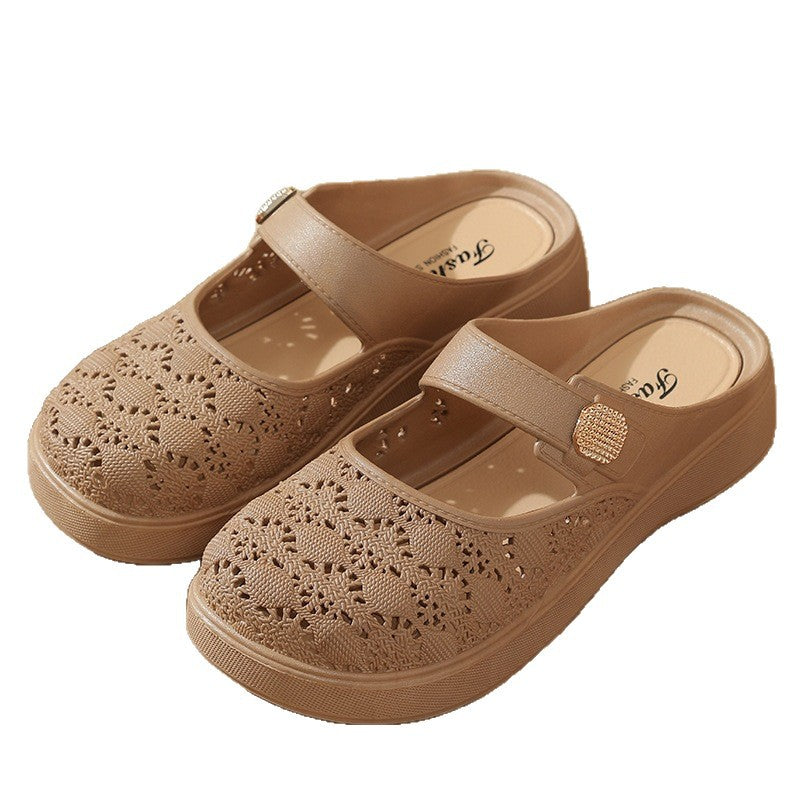 Thickened baotou slippers outwear women's 2026summernew arrivalcut out heightening woven soft bottombest selling lazy women's shoes