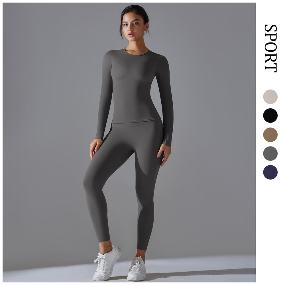 new arrival: brushed nylon long-sleeve yoga set - high-stretch, breathable, compression activewear two-piece for running and fitness