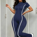 color block peach lift yoga outfit - quick-dry bodysuit, gym elastic casual activewear, flare leggings
