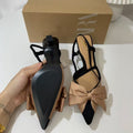Za new premium french heel women's shoes - pointed toe, bow accent, color block, low-cut, back strap, open heel sandals