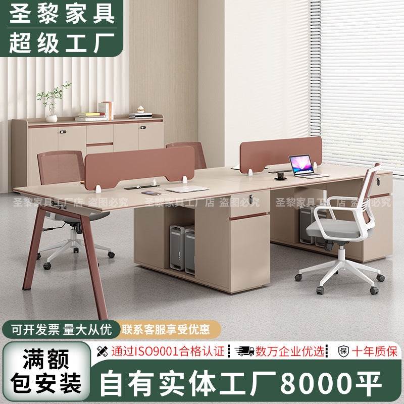 Office desk and chair set - 4/6 seater - minimalist modern office table with partition workstations, computer desk, and booth seating