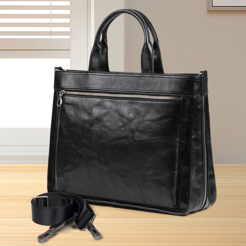 Delivery of genuine leather men's bags, casual messenger men's briefcase, cowhide computer bag, business large-capacity men's handbag