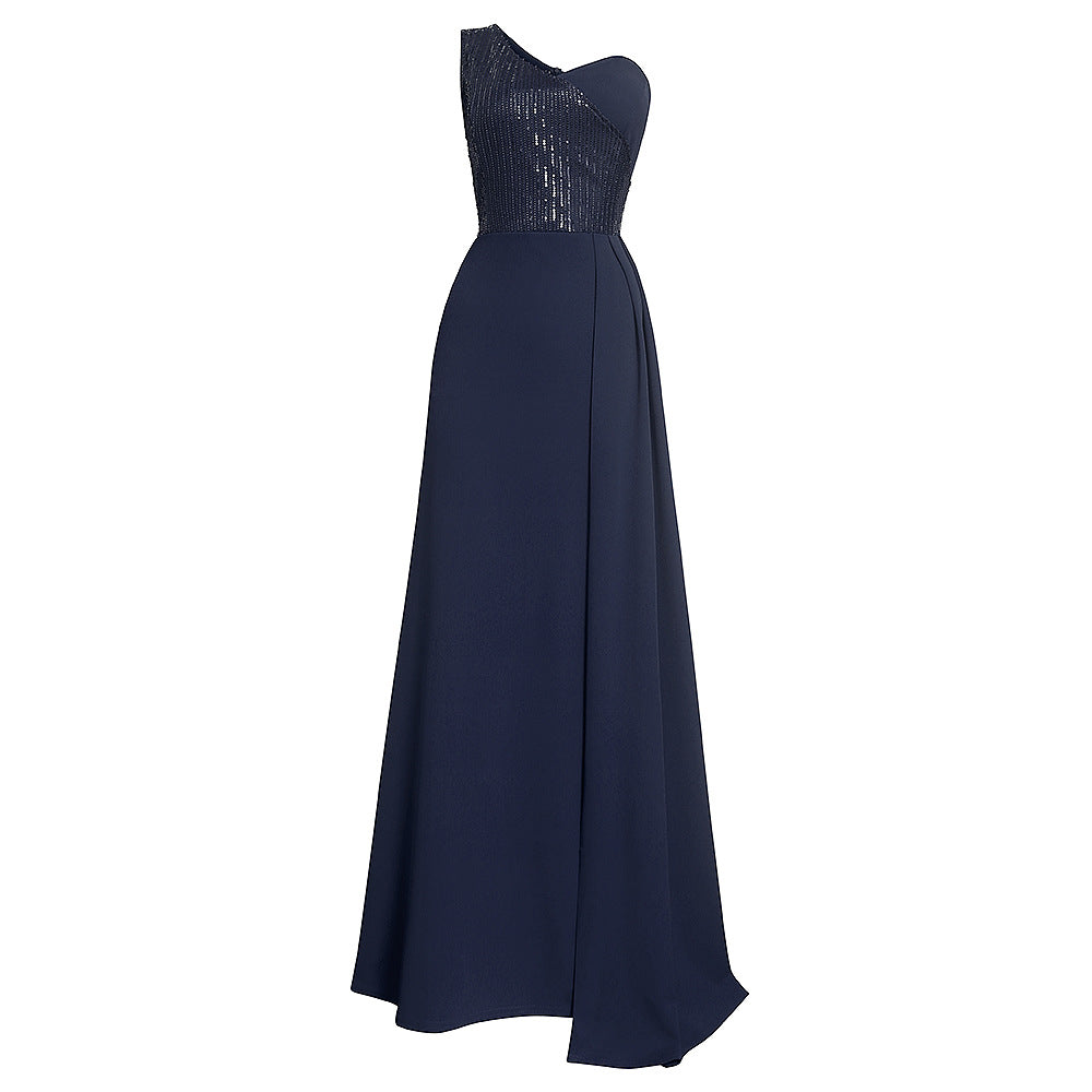 new european and american style african women's one-shoulder sexy maxi dress -  &  - train evening gown for banquets