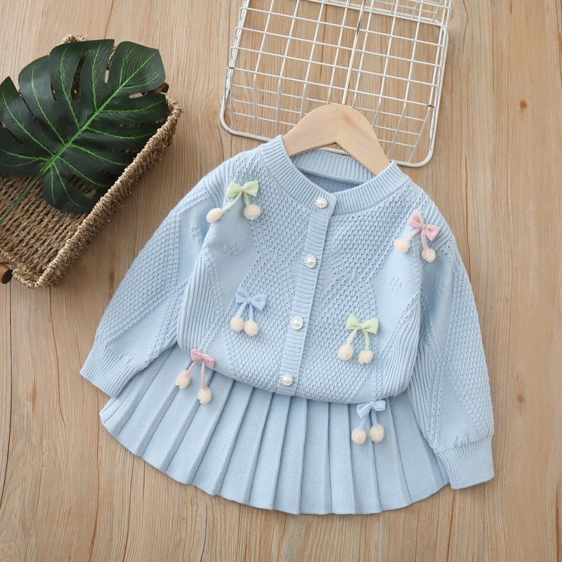 Baby girl handmade floral cardigan two-piece set -  autumn new collection - cute girls' skirt set - girls' sweater outfit