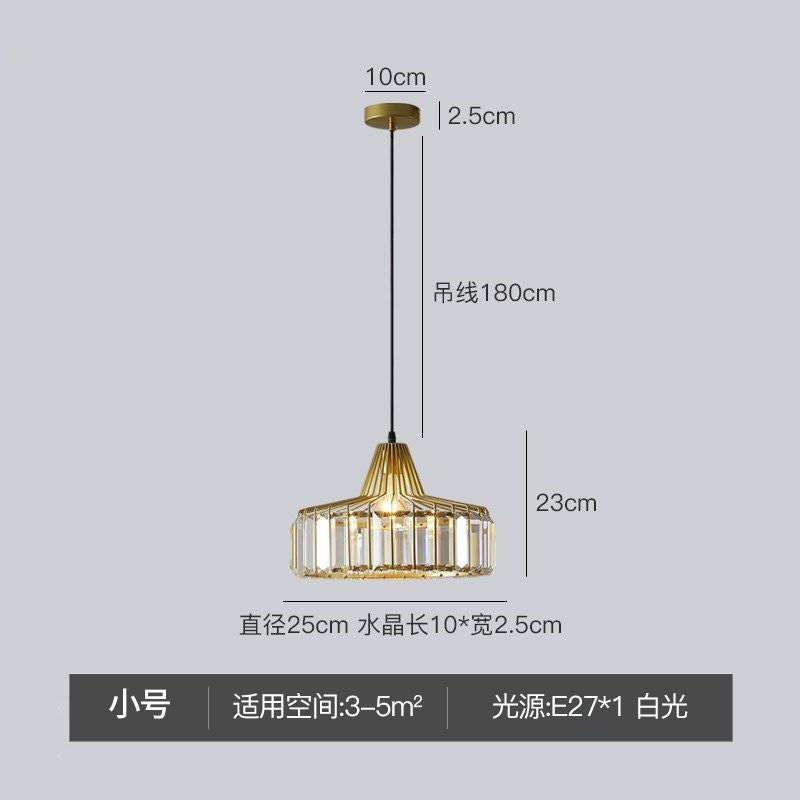 Modern minimalist bedroom bedside pendant light, simple bar counter entryway lighting, single-head suspension crystal chandelier
