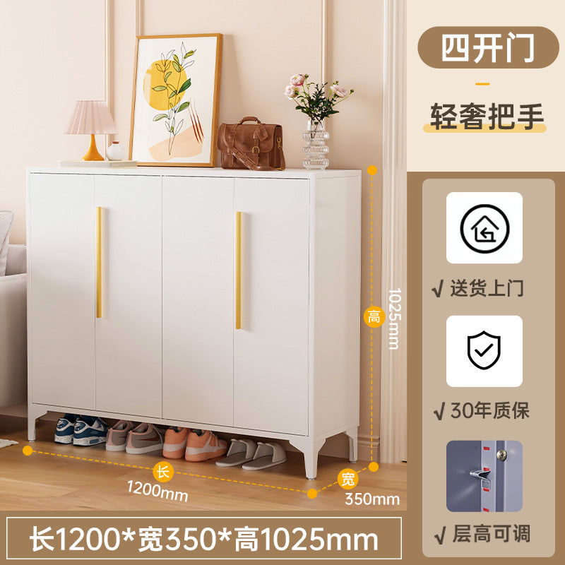 Steel shoe cabinet for home, shoe rack for entryway, hallway organizer with door and lock, minimalist large capacity faux stone shoe cabinet
