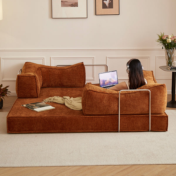 Medieval fabric sofa module small apartment living room double triple straight row retro folding dual-purpose pudding sofa bed