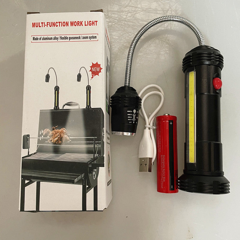 Cross-border hot-selling LED flashlight COB maintenance light USB charging T6 telescopic barbecue light magnet work light night light