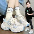 Girls' white sneakers -  new summer collection - kids' athletic dad shoes - breathable mesh - versatile running shoes for girls