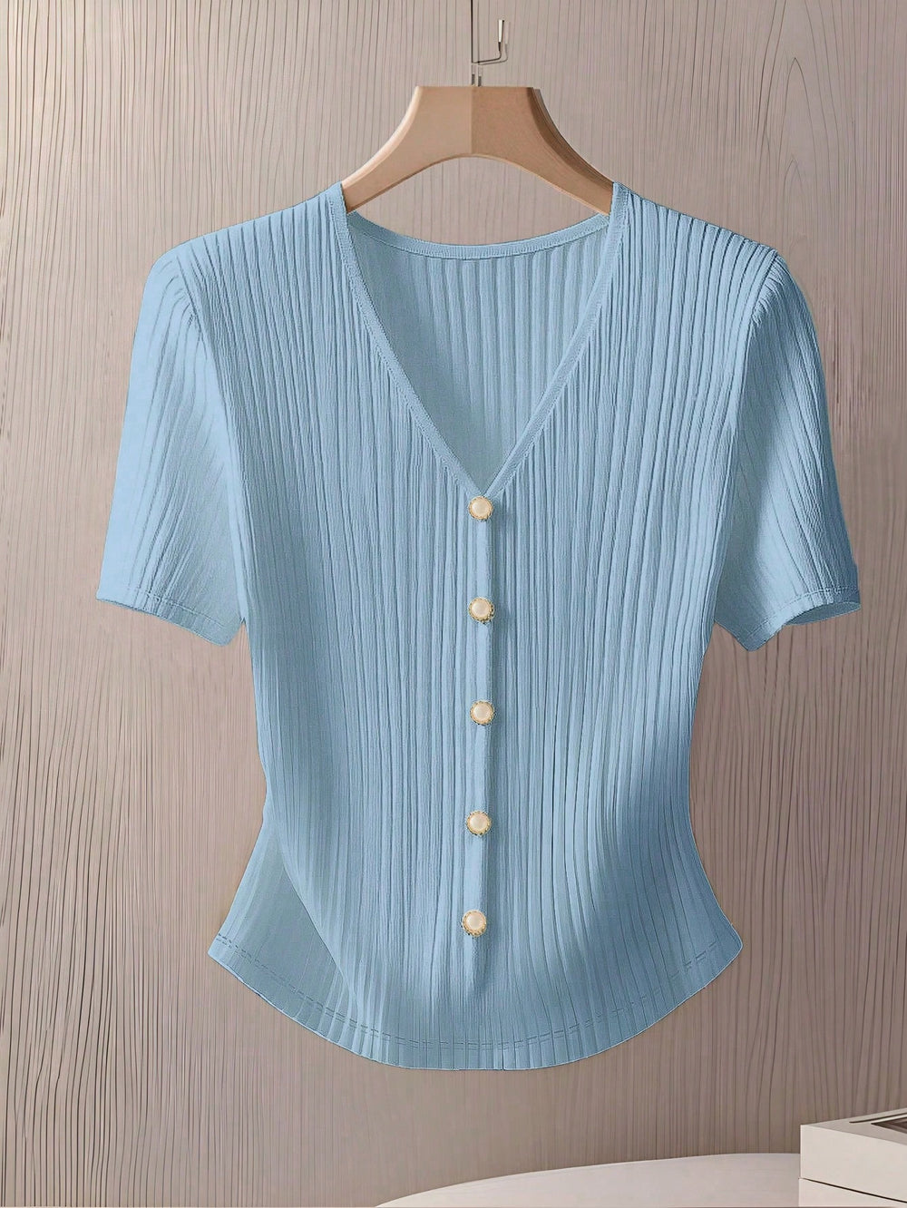 european and american cross-border e-commerce new v-neck knitted short-sleeve shirt solid color loose-fit base layer summer top