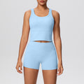 New arrival: cross-border double-sided brushed solid color breathable tank top and shorts yoga set - activewear two-piece for running and fitness