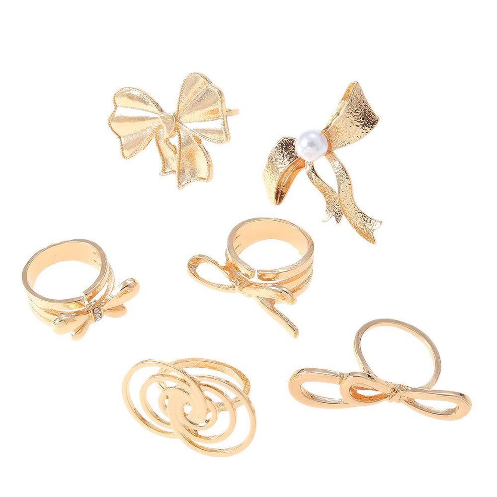 Wholesale 3d bow ring set - european & american cross-border, light luxury, niche design, geometric hollow-out, stackable knuckle rings