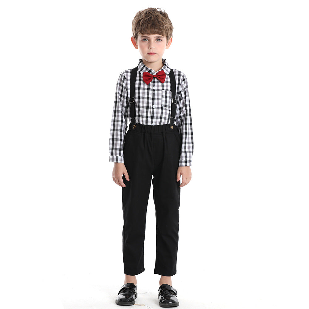 New arrival: wholesale foreign trade children's gentleman's suit - two-piece set. spring/autumn long-sleeved plaid boy's outfit